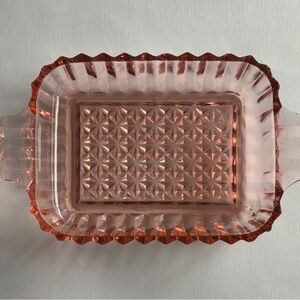 Vintage depression glass. Pink Hocking geometric, diamond candy dish.